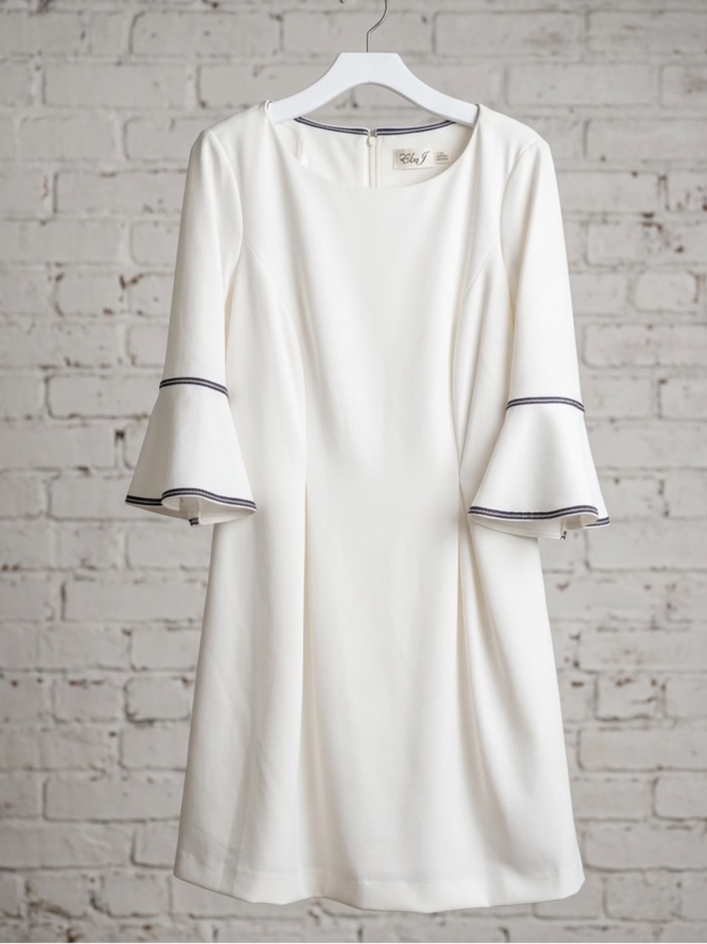 Eliza J White & Navy Trim Bell Sleeve A-Line Dress - Size 10